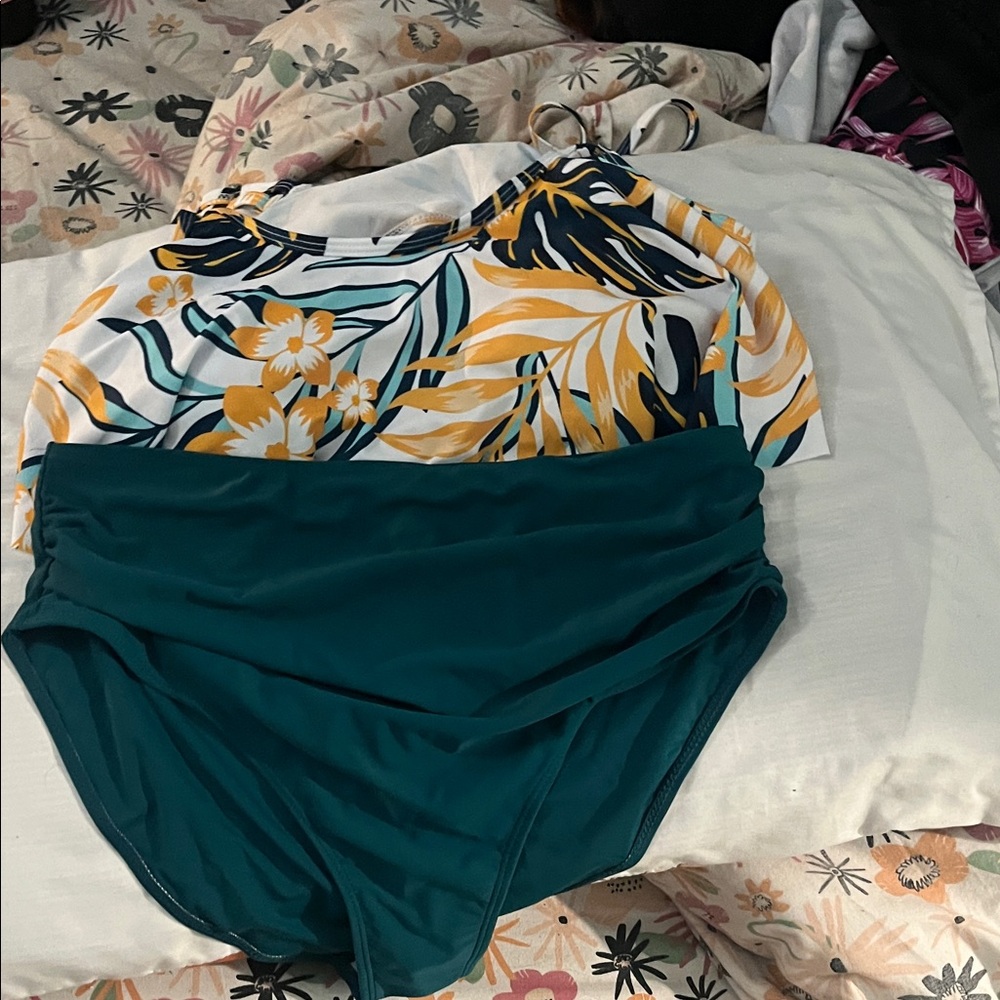 SHEIN Floral and Teal Swimwear